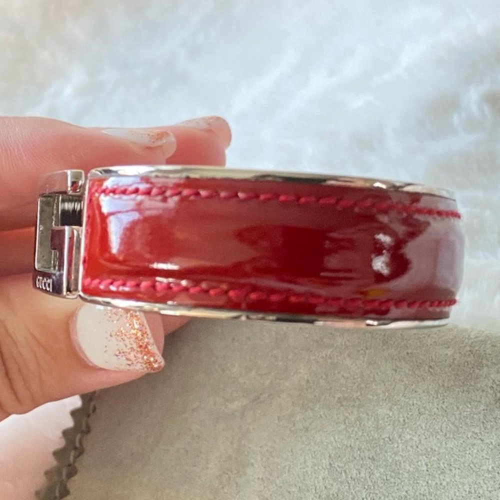 Gucci G Luxury Jewelry Metal Bracelet Cuff in Silver and Red includes COA - Picture 8 of 13